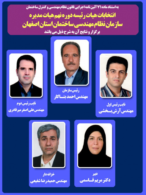 نتایج انتخابات هیات رئیسه دوره نهم هیات مدیره نظام مهندسی اصفهان